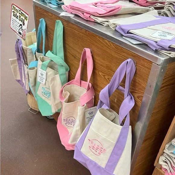 1 Large + 1 Mini LAVENDER 💜 Trader Joe’s Canvas Tote Bag 🎁 Comfort Foods TJ Bag - Picture 9 of 16